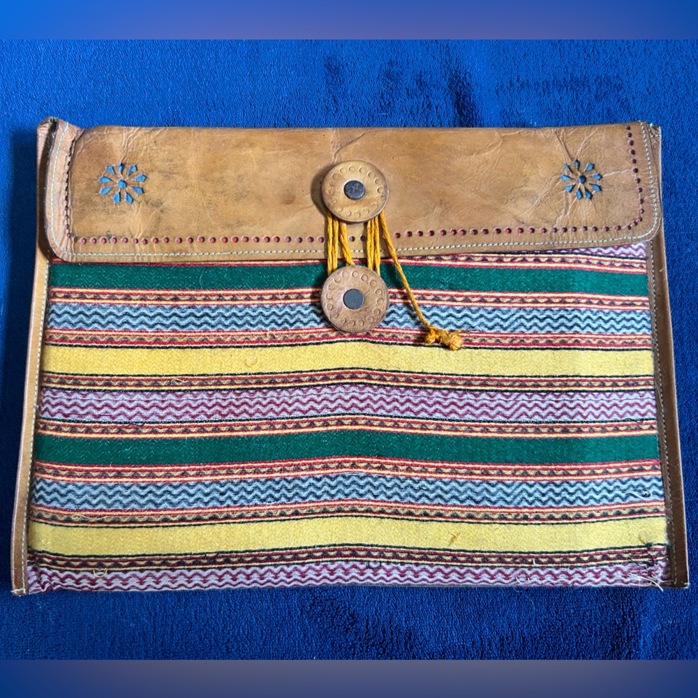iPad Vintage Striped Leather and Fabric Clutch